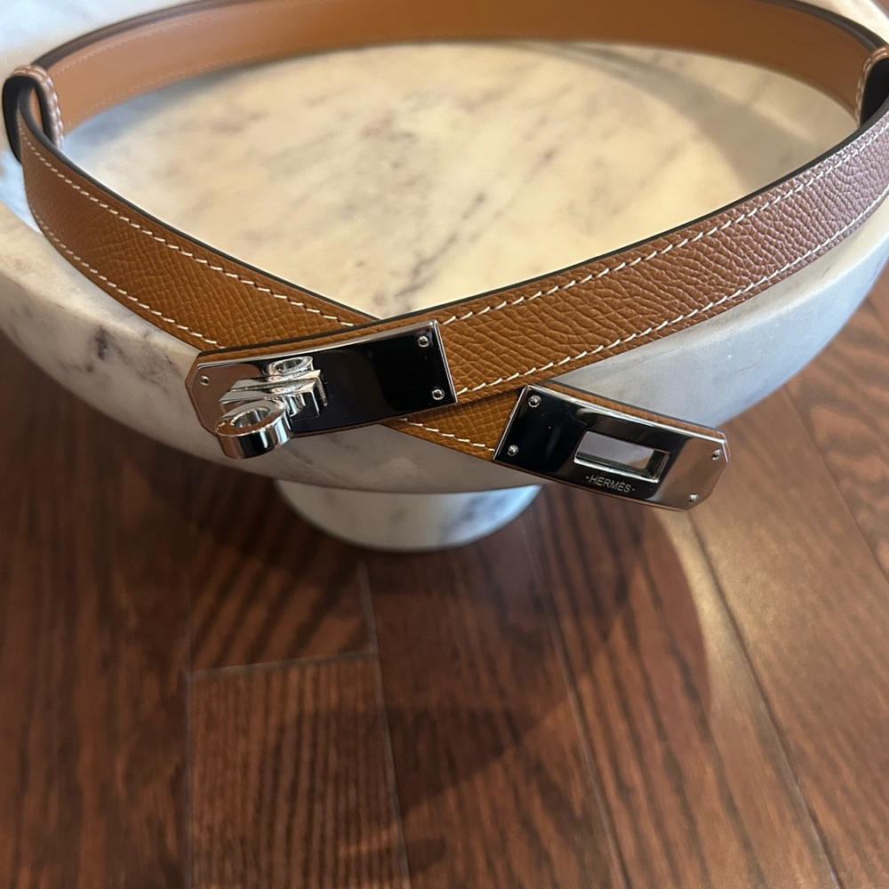 Hermes Brown Leather Belt with Silver Buckle